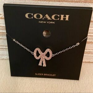 Coach Slider Bracelet Antique Pink Pave Crystal Bow, Breast Cancer Awareness